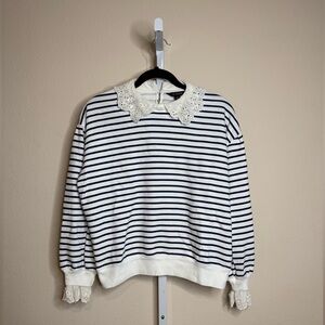 J. Crew Striped Sweater with Lace Collar